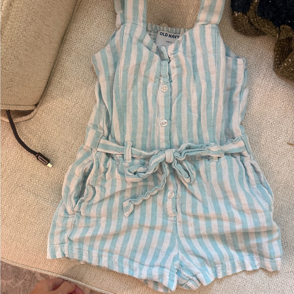 Old Navy Kids Light Blue and White Striped Romper